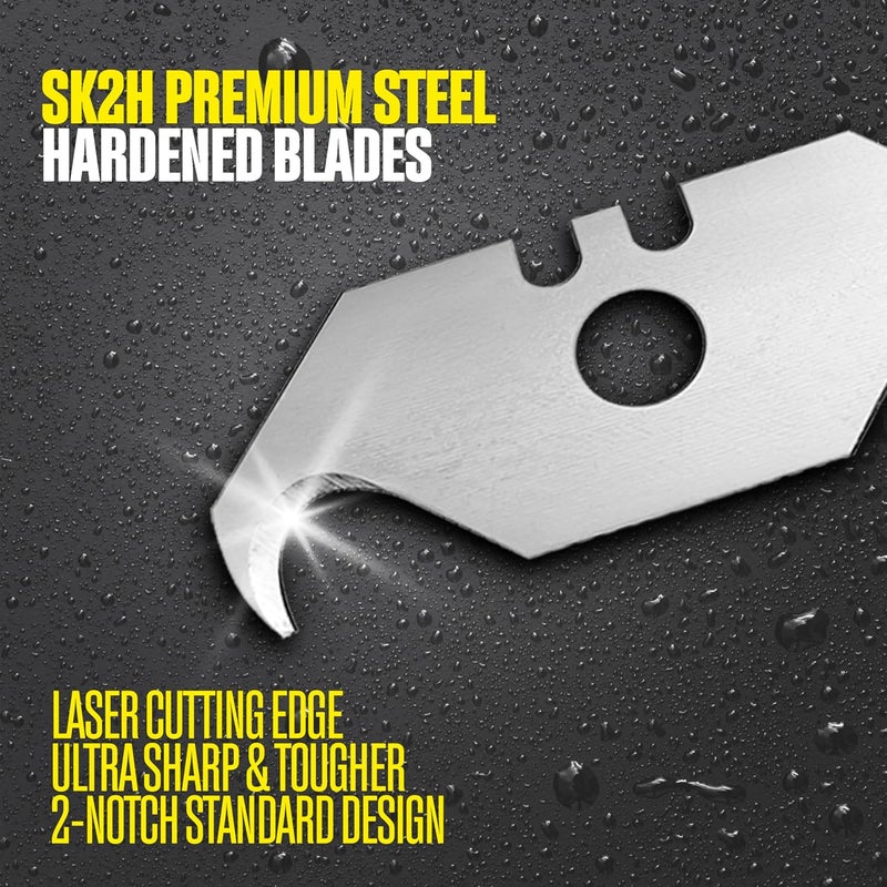 Berkling Utility Hook Razor Blades 50 PCS With Dispenser, SK2H Laser Sharpened Hardened, Ultra 3X Sharper and 5X Durable, Heavy Duty Replacement Blades for Carpet, Roofing Blade Knife, Box Cutter - Image 4
